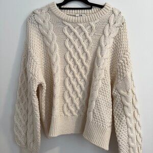 C&A Cream Cable Knit Chunky Sweater Cozy Neutral